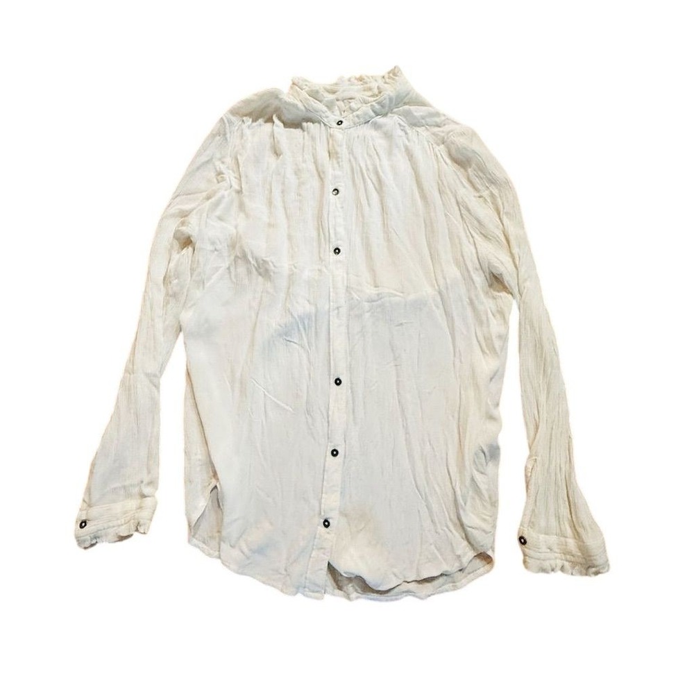 Abercrombie & Fitch Womens White Ruffle Neck Blouse Size M feminine gauze dainty